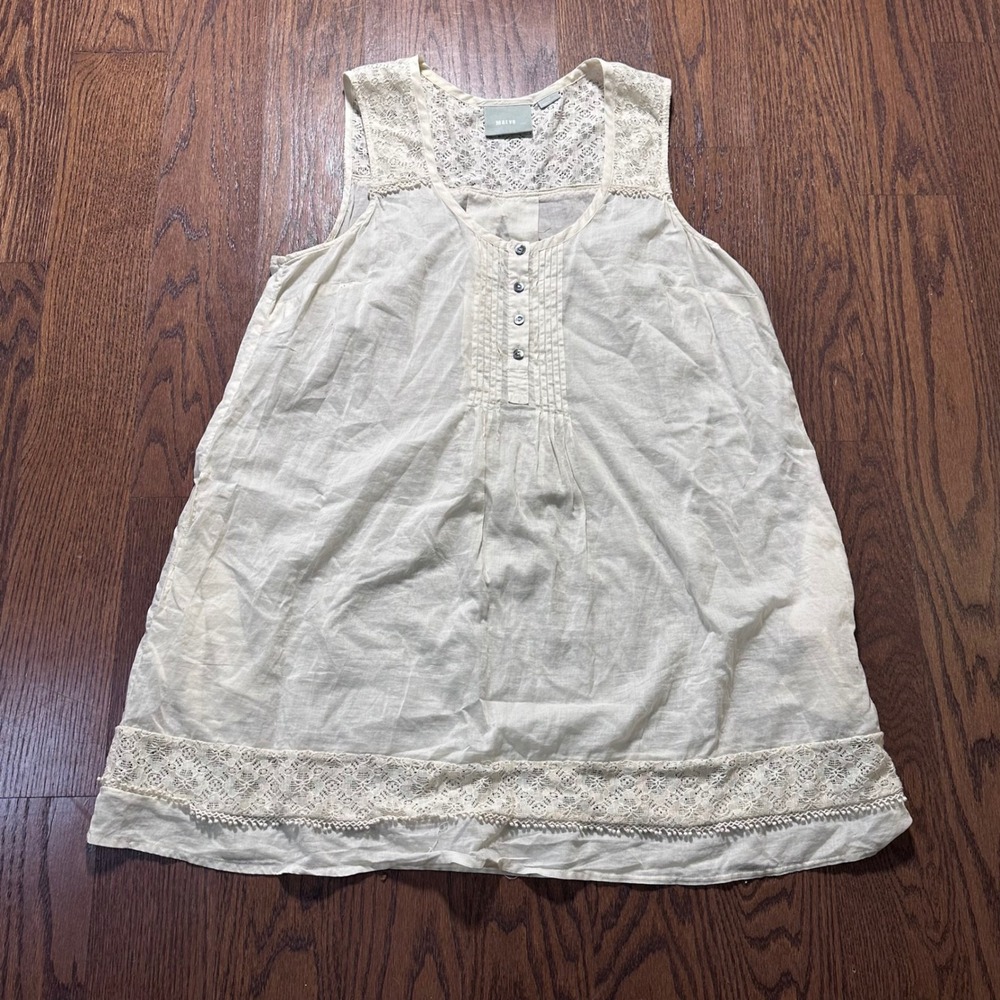 Maeve Anthropologie Cream Lace Trim Cotton Gauze Sleeveless Tunic Top Size 12